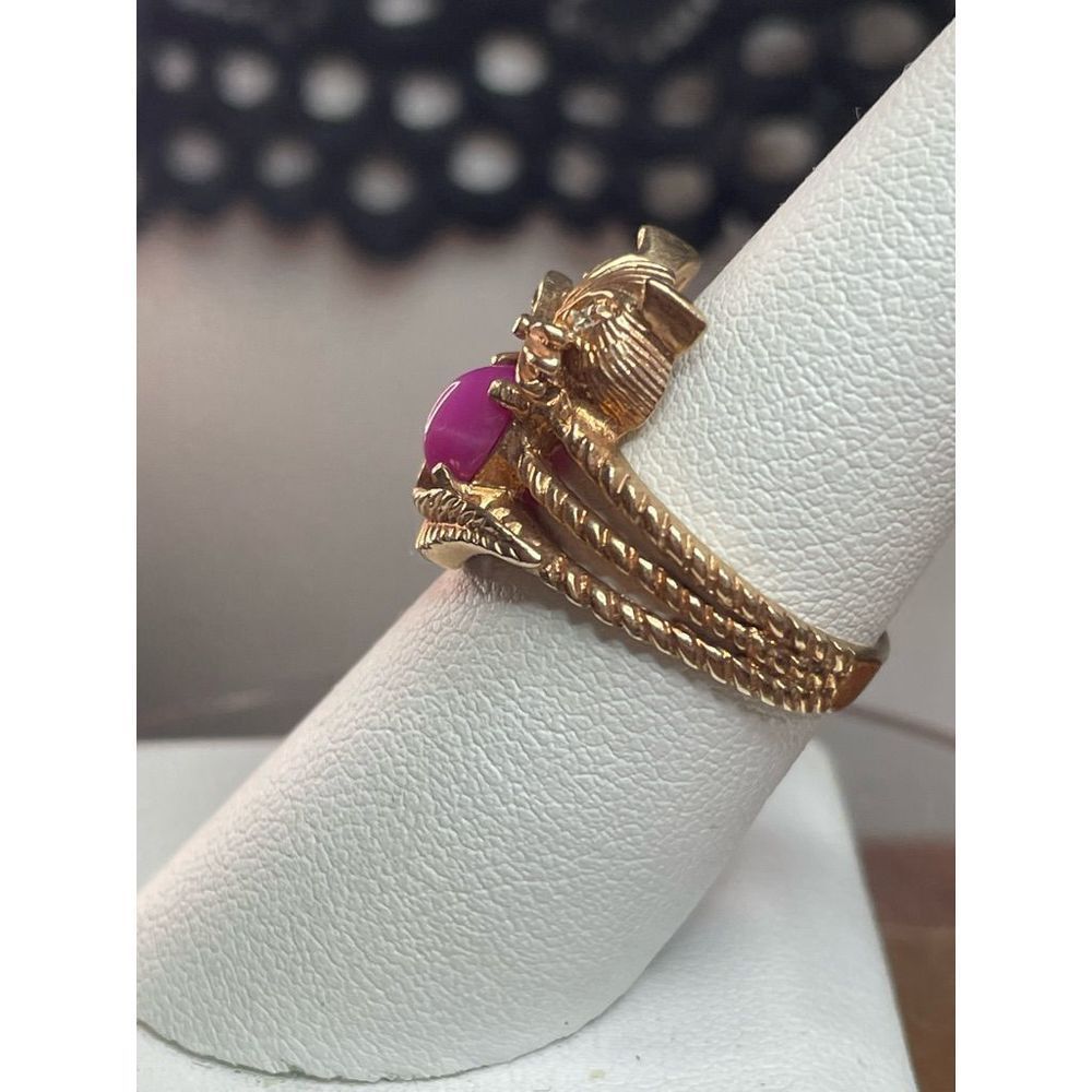 10k Gold Cat Star Ruby Diamond Ring - image 3
